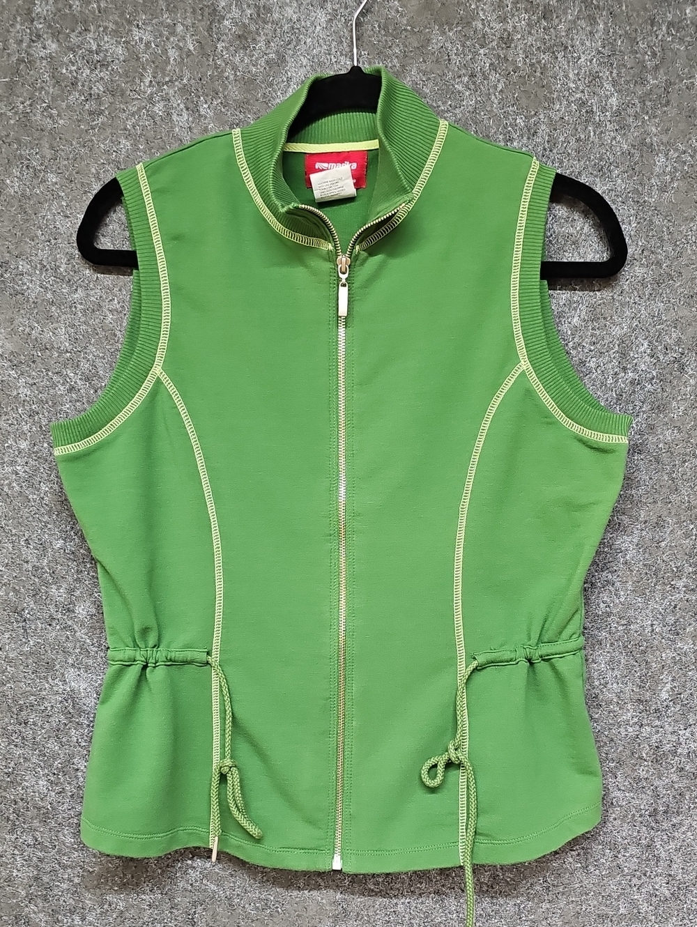 Marika Knit Athletic Vest, Zip Up, Drawstring Waist, Green, Size XL